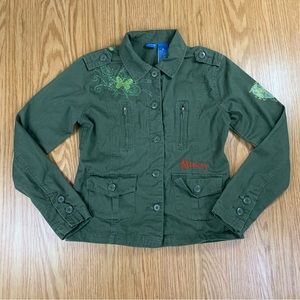 Disney Womens Size Small Utility Mickey Stitched Military Green Jacket